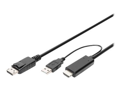 DIGITUS - Adapterkabel - DisplayPort mnnlich zu HDMI, USB (nur Strom) mnnlich - 2 m - Support von 4K 30 Hz
