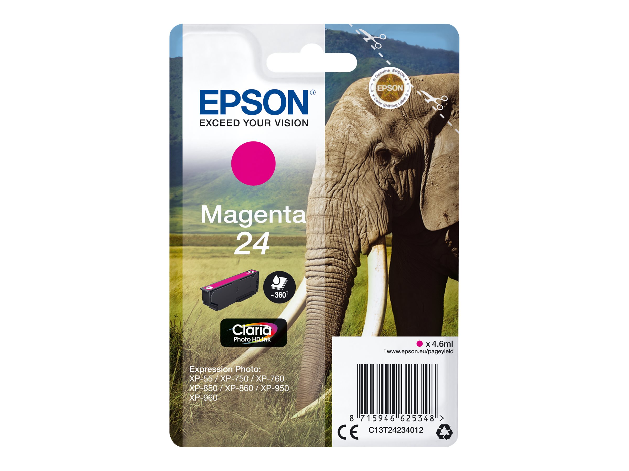Epson 24 - 4.6 ml - Magenta - Original - Tintenpatrone - fr Expression Photo XP-55, 750, 760, 850, 860, 950, 960, 970; Expressi