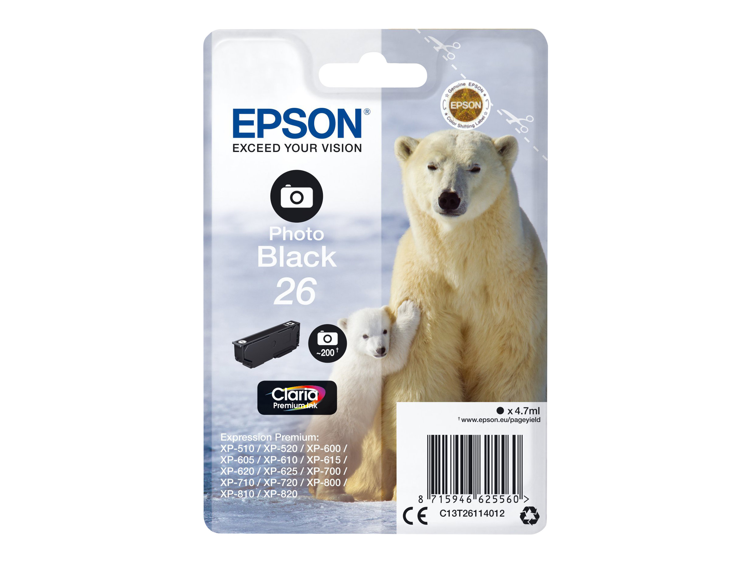 Epson 26 - 4.7 ml - Photo schwarz - original - Blister mit RF- / akustischem Alarmsignal - Tintenpatrone