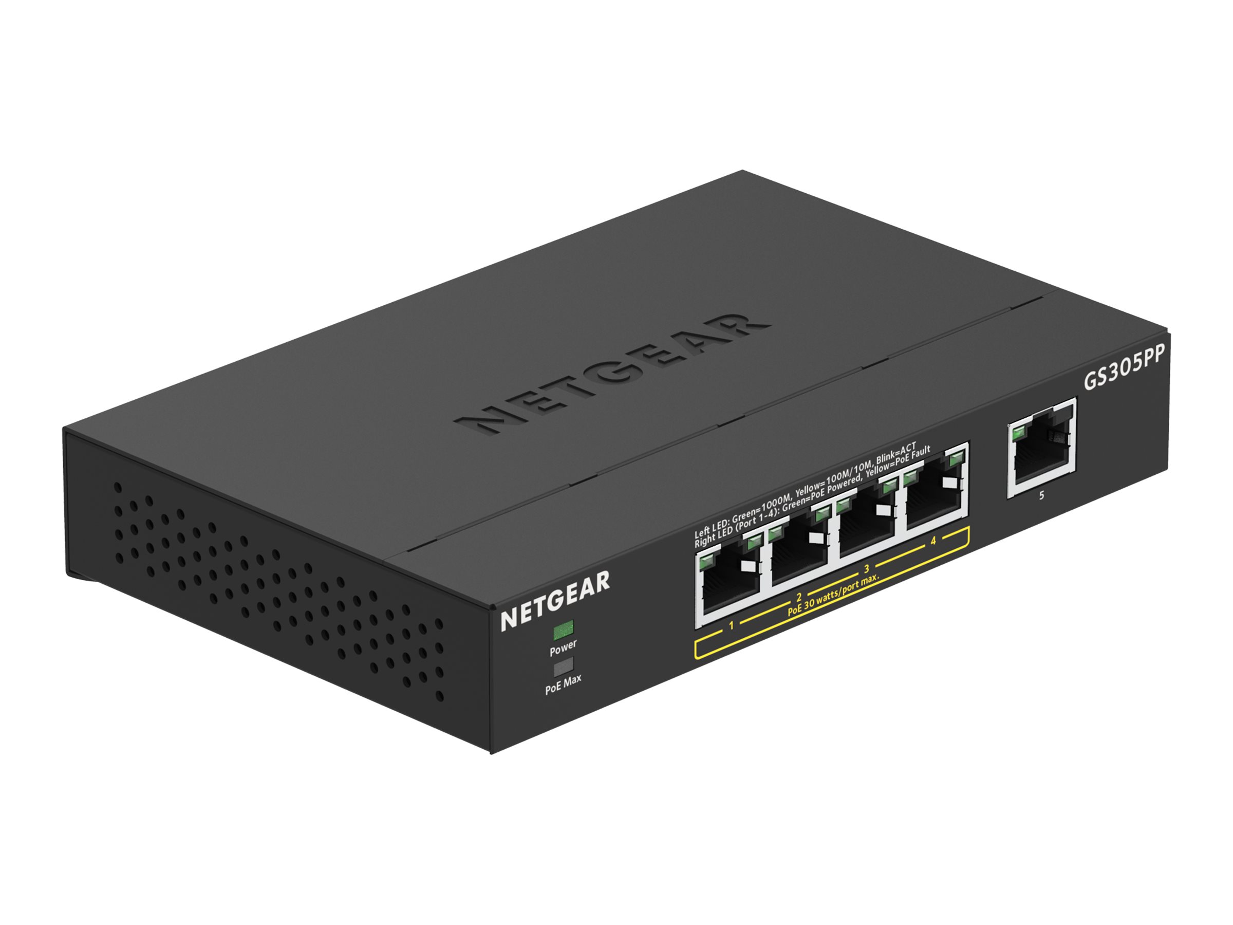 NETGEAR GS305PP - Switch - unmanaged - 5 x 10/100/1000 (4 PoE) - Desktop, wandmontierbar - PoE (83 W)
