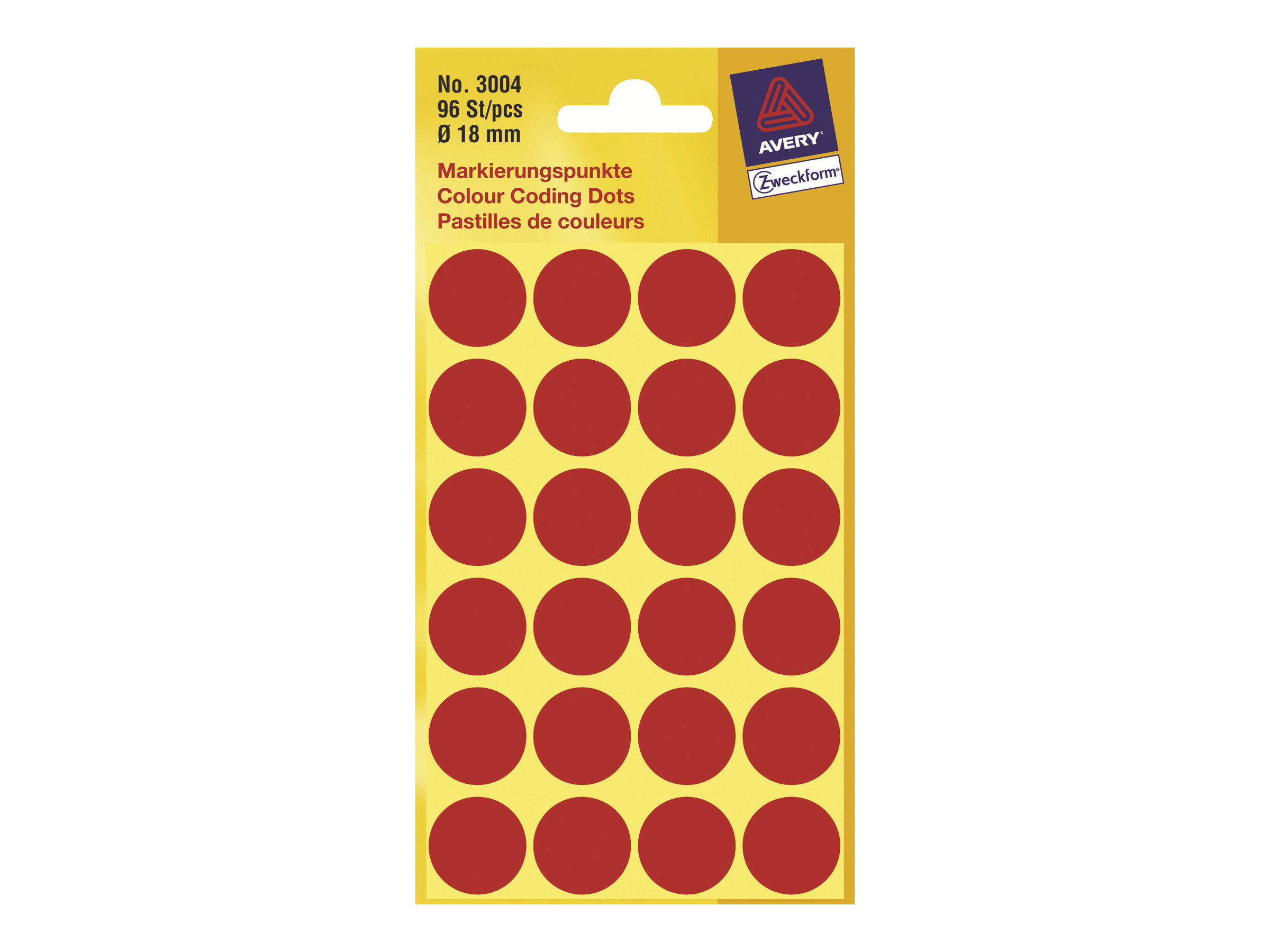 Avery Zweckform - Selbstklebend - Rot - 18 mm rund 96 Etikett(en) (4 Bogen x 24) runde Etiketten