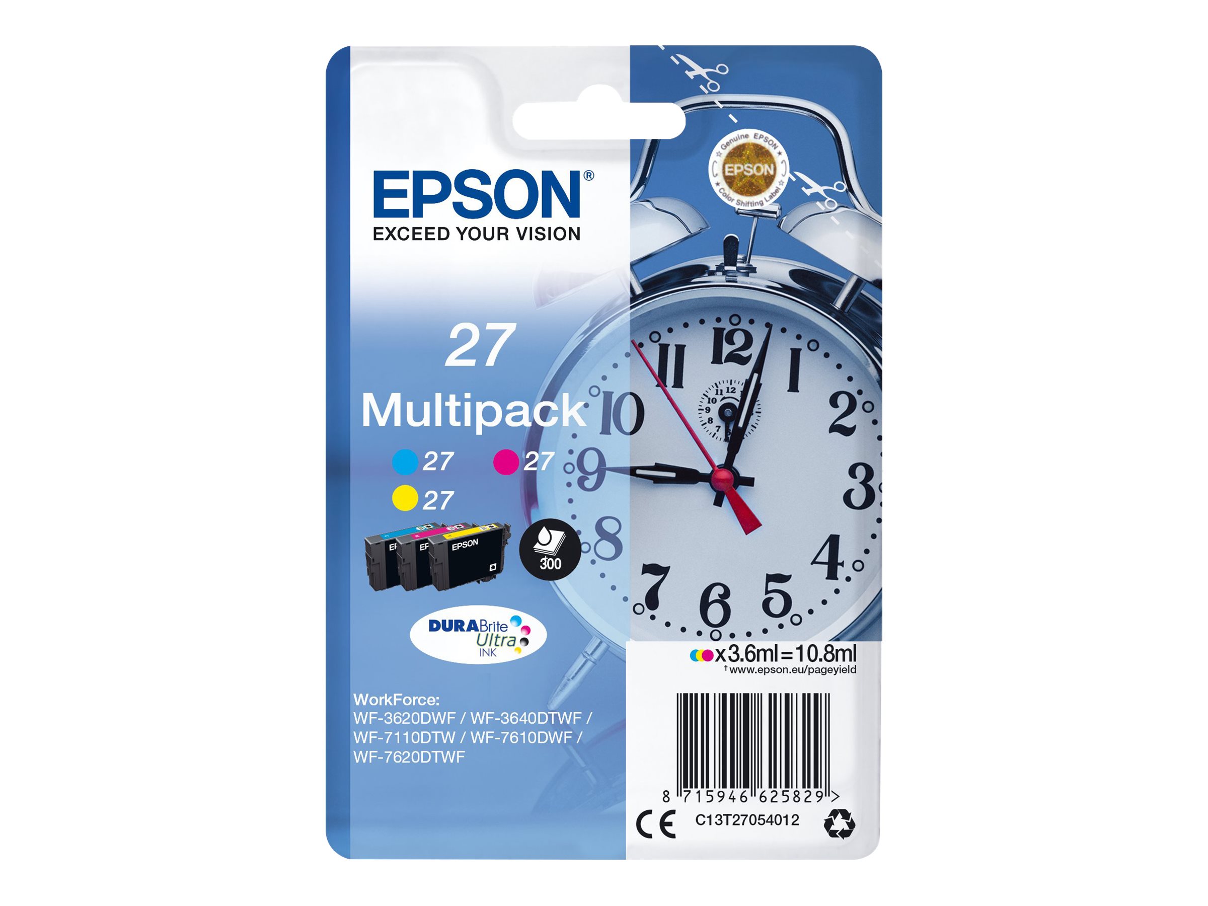 Epson 27 Multi-Pack - 3er-Pack - 10.8 ml - Gelb, Cyan, Magenta - original - Blister mit RF- / akustischem Alarmsignal