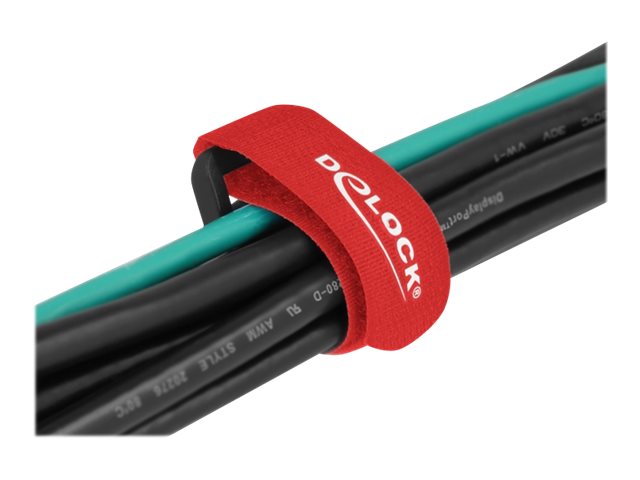 Delock - Klettverschluss-Cinchkabelbinder - 28 cm - Rot (Packung mit 3)