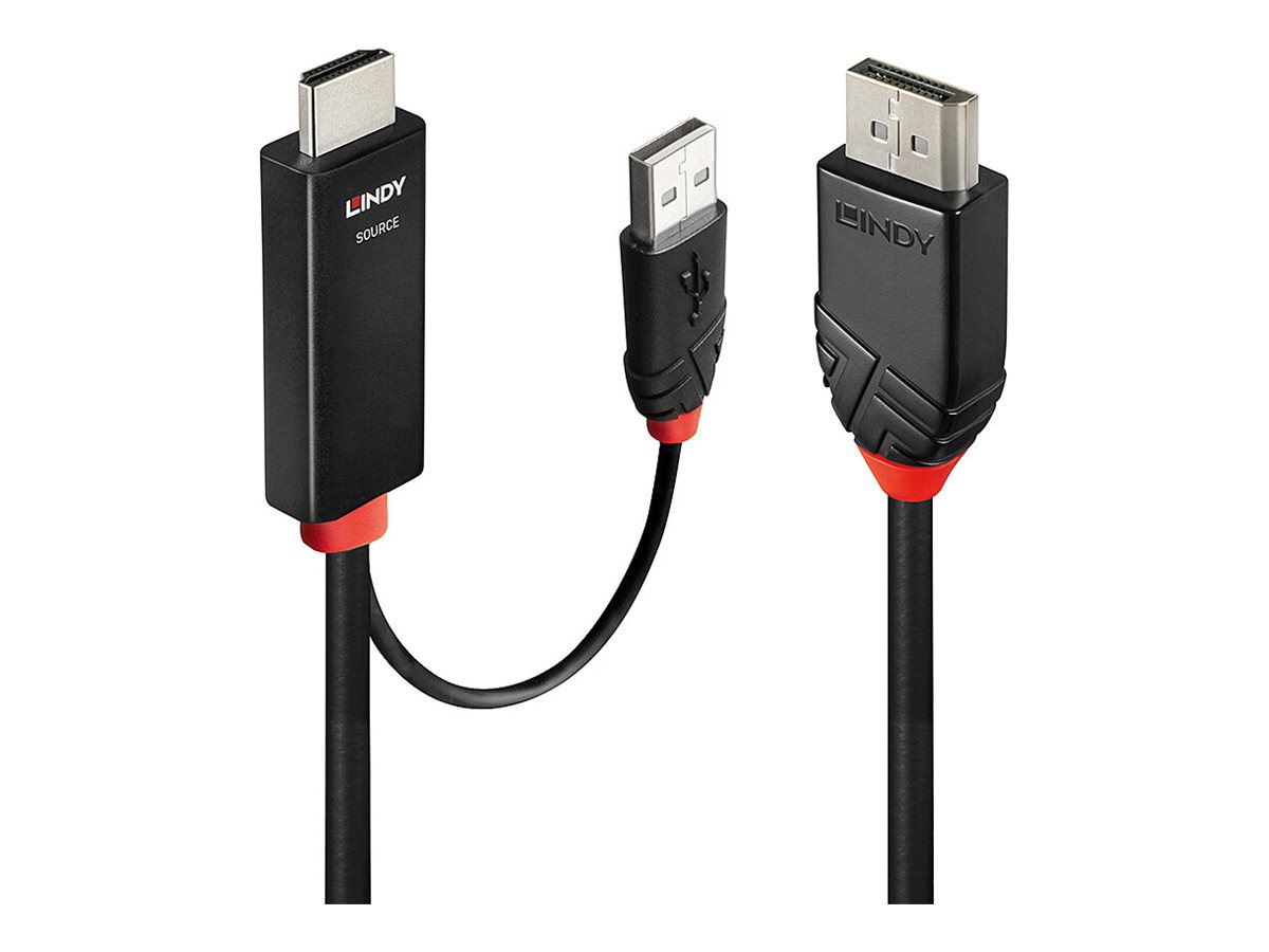 Lindy - Adapterkabel - HDMI, USB (nur Strom) mnnlich zu DisplayPort mnnlich - 3 m - abgeschirmt - Schwarz