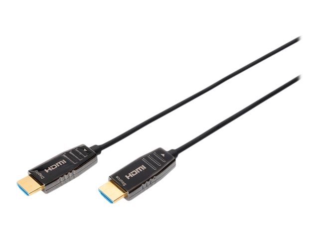 DIGITUS - HDMI-Kabel mit Ethernet - HDMI Stecker zu HDMI Stecker - 15 m - Geschtzter Hybridkupfer/Faseroptik - Schwarz