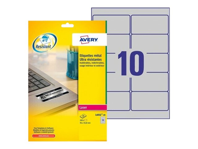 Avery Heavy Duty Laser Labels - Polyester - Silber - 50.8 x 96 mm 200 Stck. (20 Bogen x 10) Etiketten