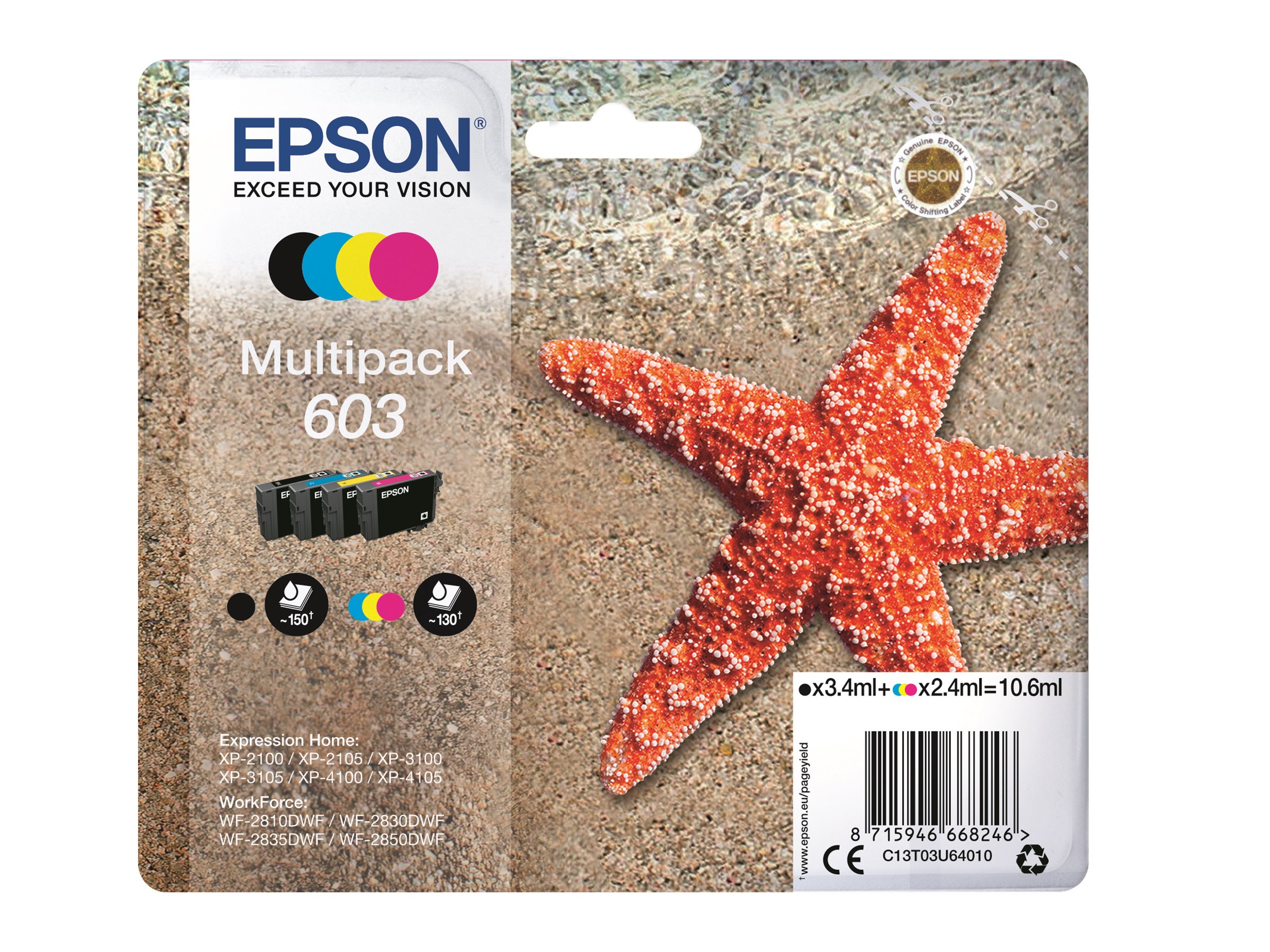 Epson 603 Multipack - 4er-Pack - Schwarz, Gelb, Cyan, Magenta - original - Blister mit RF- / akustischem Alarmsignal - Tintenpat
