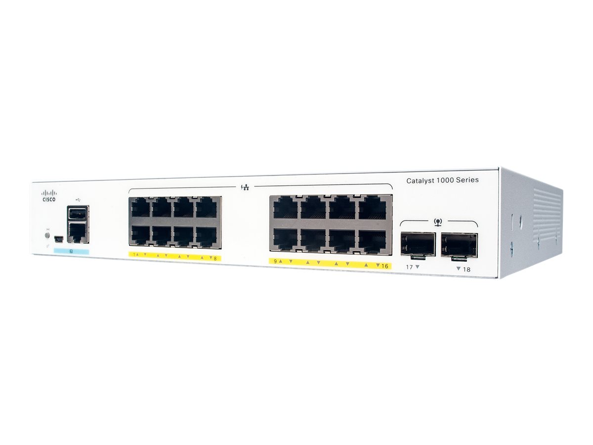 Cisco Catalyst 1000-16P-2G-L - Switch - managed - 16 x 10/100/1000 (PoE+) + 2 x Gigabit SFP (Uplink) - an Rack montierbar - PoE+