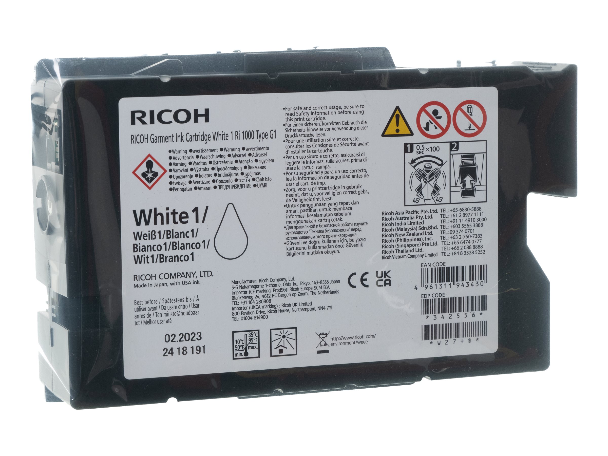 Ricoh - 200 ml - weiss - Original - Garment Tintenkartusche - fr Ricoh Ri 1000