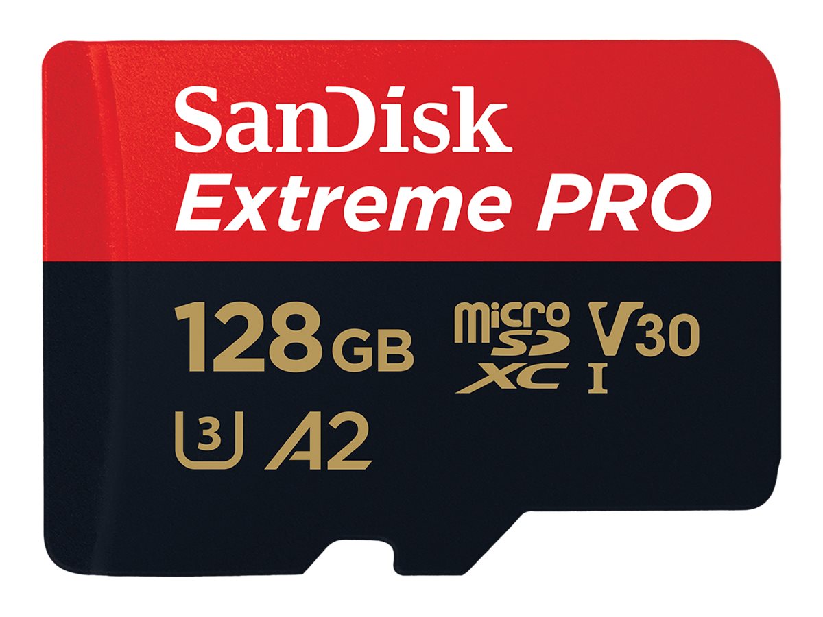 SanDisk Extreme Pro - Flash-Speicherkarte (microSDXC-an-SD-Adapter inbegriffen) - 128 GB - A2 / Video Class V30 / UHS-I U3 / Cla