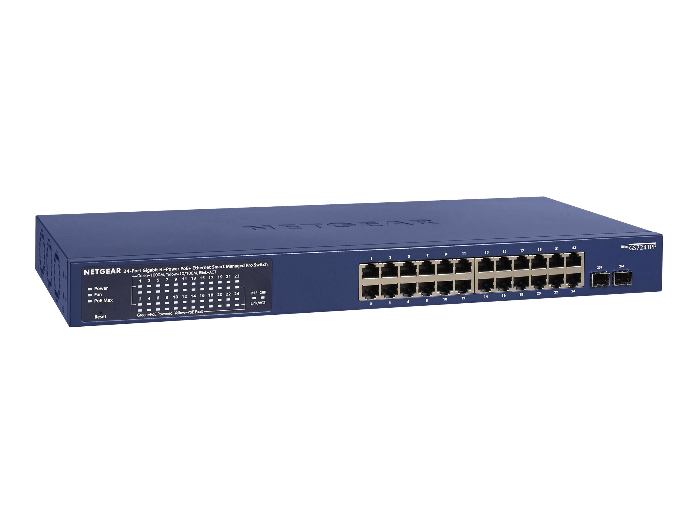 NETGEAR Smart GS724TPP - Switch - L3 Lite - Smart - 24 x 10/100/1000 (PoE+) + 2 x 1000Base-X SFP (Uplink) - an Rack montierbar