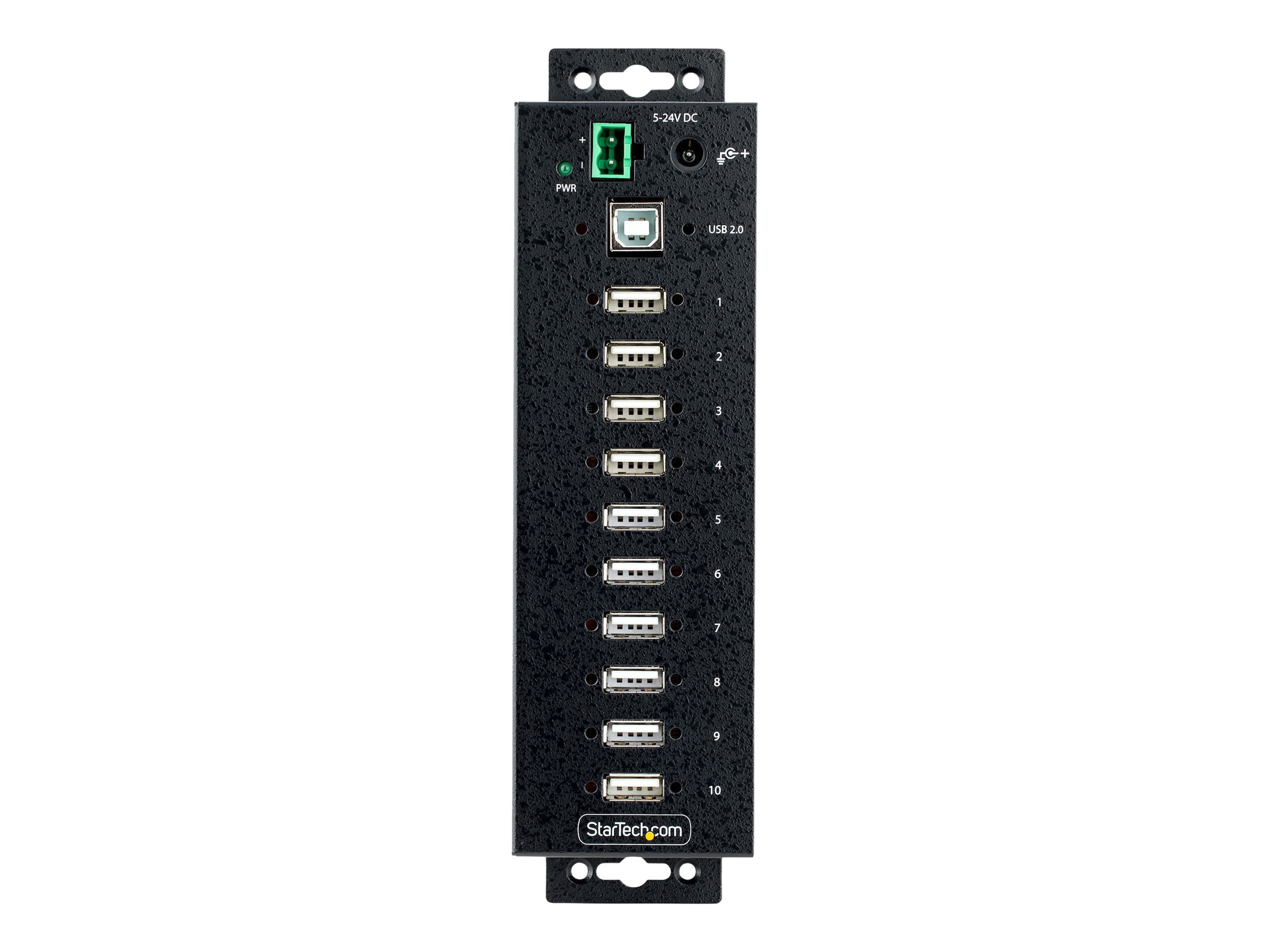 StarTech.com 10-Port Industrial USB 2.0 Hub, Rugged USB Hub w/15kV Air/8kV Contact ESD Level 4 Protection, DIN/Wall/Desk Mountab