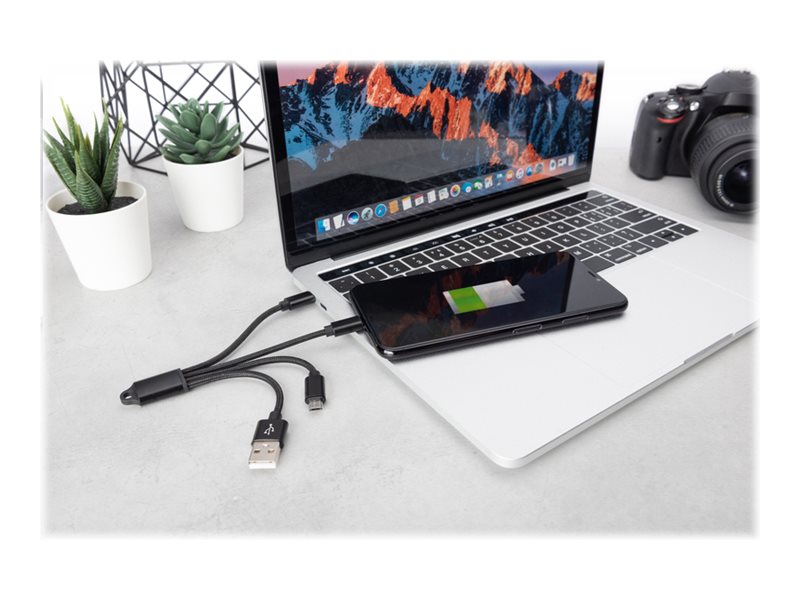DIGITUS 3-in-1 Charger Cable - Lightning-Kabel - USB mnnlich zu Micro-USB Typ B, Lightning, 24 pin USB-C mnnlich - 15 cm - Sch