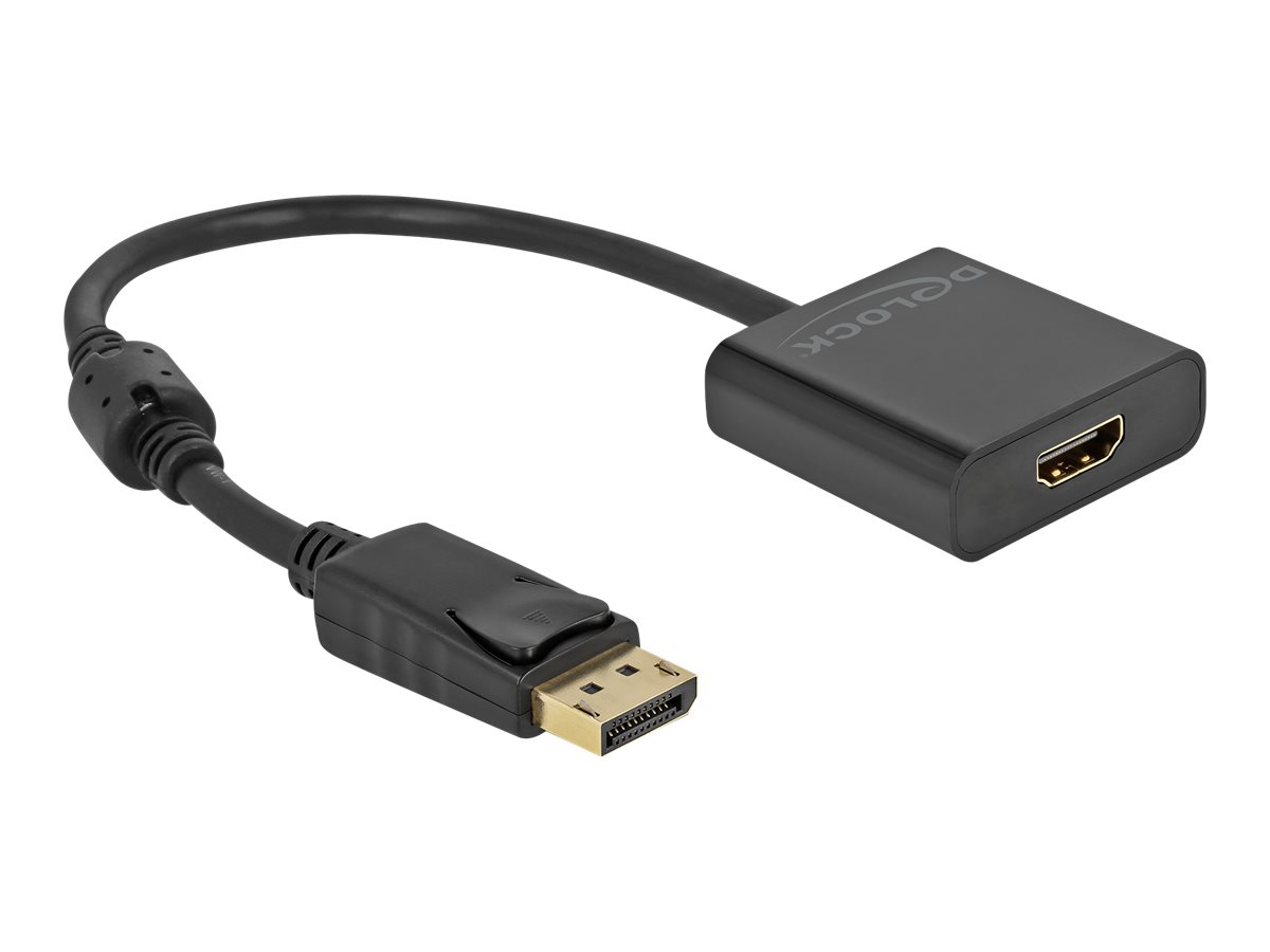 Delock - Videoadapter - DisplayPort mnnlich eingerastet zu HDMI weiblich - 20 cm - Schwarz - aktiv, Support von 4K 30 Hz