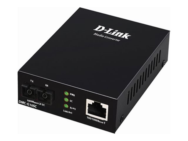 D-Link DMC G10SC - Medienkonverter - 1GbE - 10Base-T, 100Base-TX, 1000Base-T, 1000Base-LX - RJ-45 / SC Single-Modus - bis zu 10 