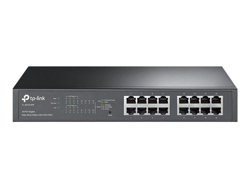TP-Link TL-SG1016PE - Switch - Smart - 8 x 10/100/1000 (PoE+) + 8 x 10/100/1000 - Desktop, an Rack montierbar - PoE+ (110 W)