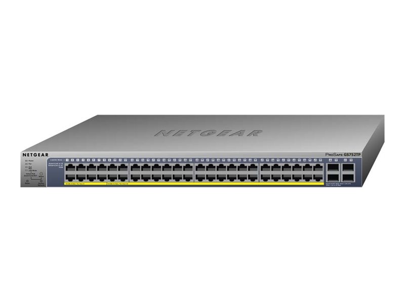 NETGEAR Smart GS752TP - Switch - L3 Lite - Smart - 8 x 10/100/1000 (PoE+) + 40 x 10/100/1000 (PoE) + 4 x SFP - Desktop, an Rack 
