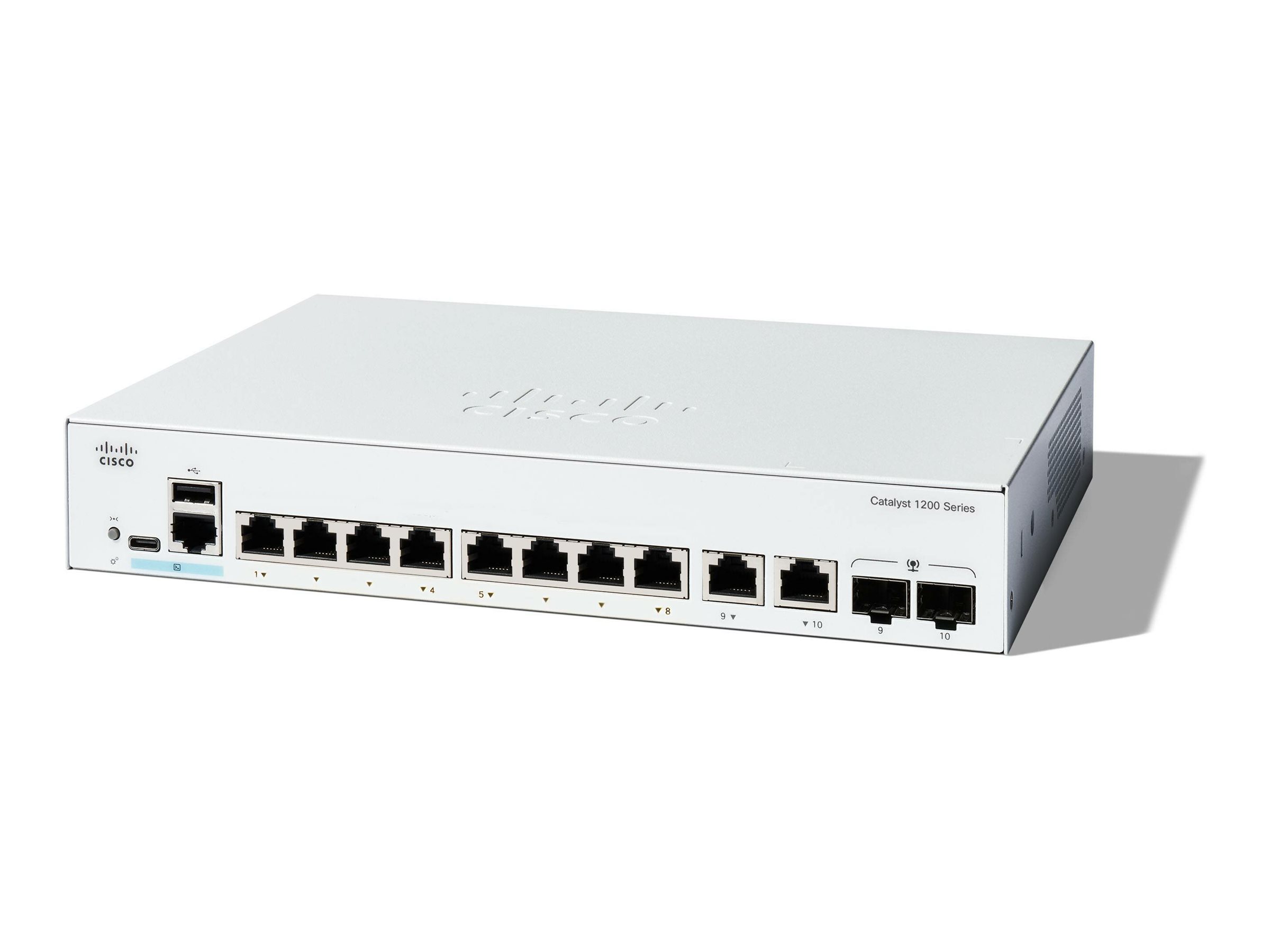 Cisco Catalyst 1200-8T-E-2G - Switch - Gigabit-Ethernet - L3 - Smart - 8 x 10/100/1000 + 2 x Combo Gigabit SFP/RJ-45