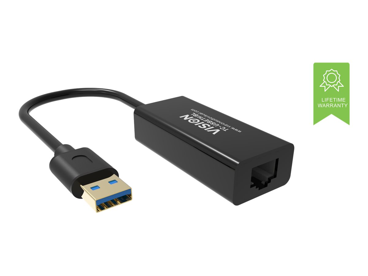 Vision TC-USBETH/BL - Netzwerkadapter - USB 2.0 - Gigabit Ethernet x 1 - Schwarz