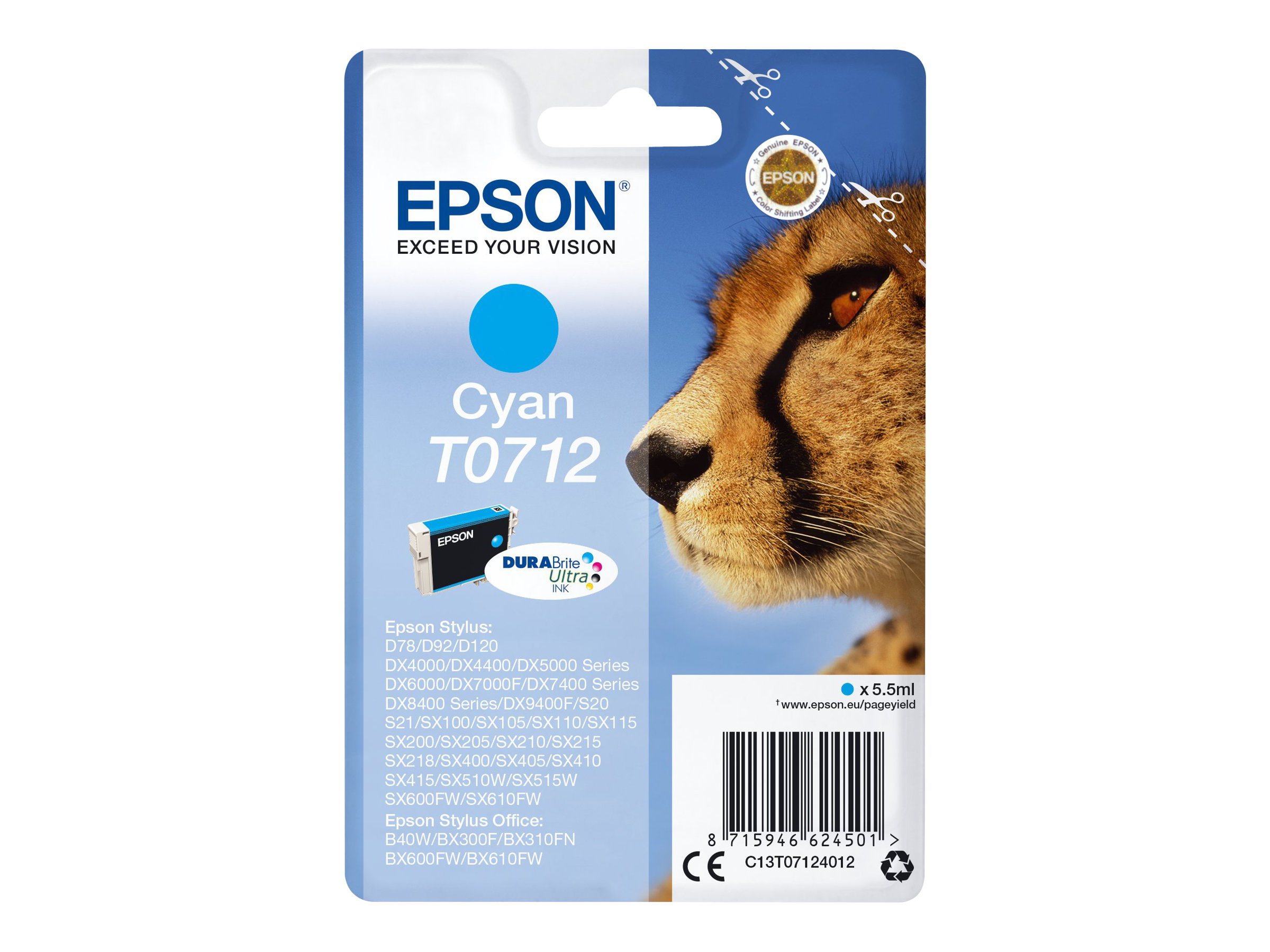 Epson T0712 - 5.5 ml - Cyan - original - Blister mit RF- / akustischem Alarmsignal - Tintenpatrone