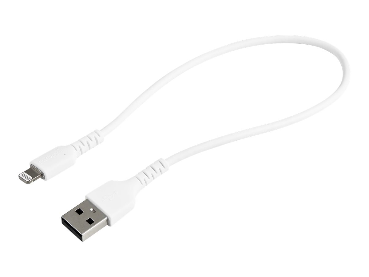 StarTech.com 12 in(30cm) Durable White USB-A to Lightning Cable, Heavy Duty Rugged Aramid Fiber USB Type A to Lightning Charger/