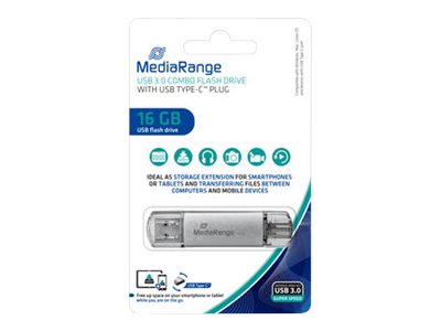 MediaRange combo - USB-Flash-Laufwerk - 16 GB - USB 3.1 / USB-C - Silber