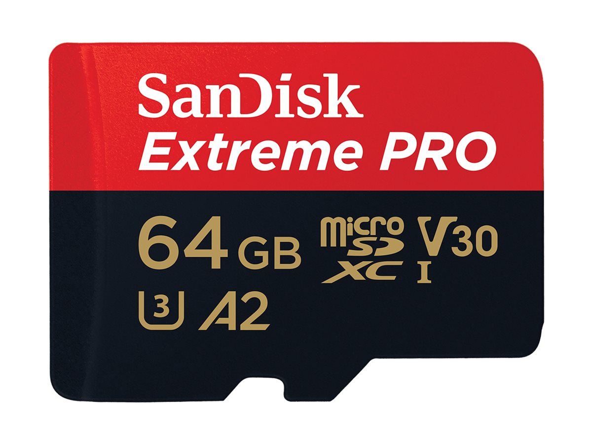 SanDisk Extreme Pro - Flash-Speicherkarte (microSDXC-an-SD-Adapter inbegriffen) - 64 GB - A2 / Video Class V30 / UHS-I U3 / Clas