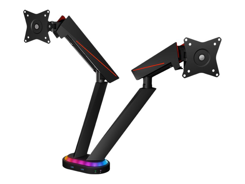 ICY BOX IB-MSG304BL-T - Aufstellung - fr 2 Monitore - Gaming, mit USB 3.0 Medienhub und RGB-Lichteffekt - Kunststoff, Aluminium