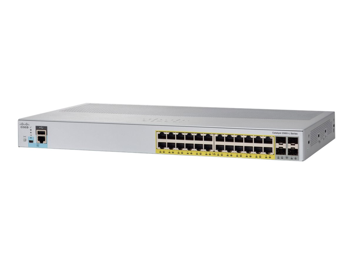 Cisco Catalyst 2960L-24PS-LL - Switch - managed - 24 x 10/100/1000 (PoE+) + 4 x Gigabit SFP (Uplink) - Desktop, an Rack montierb