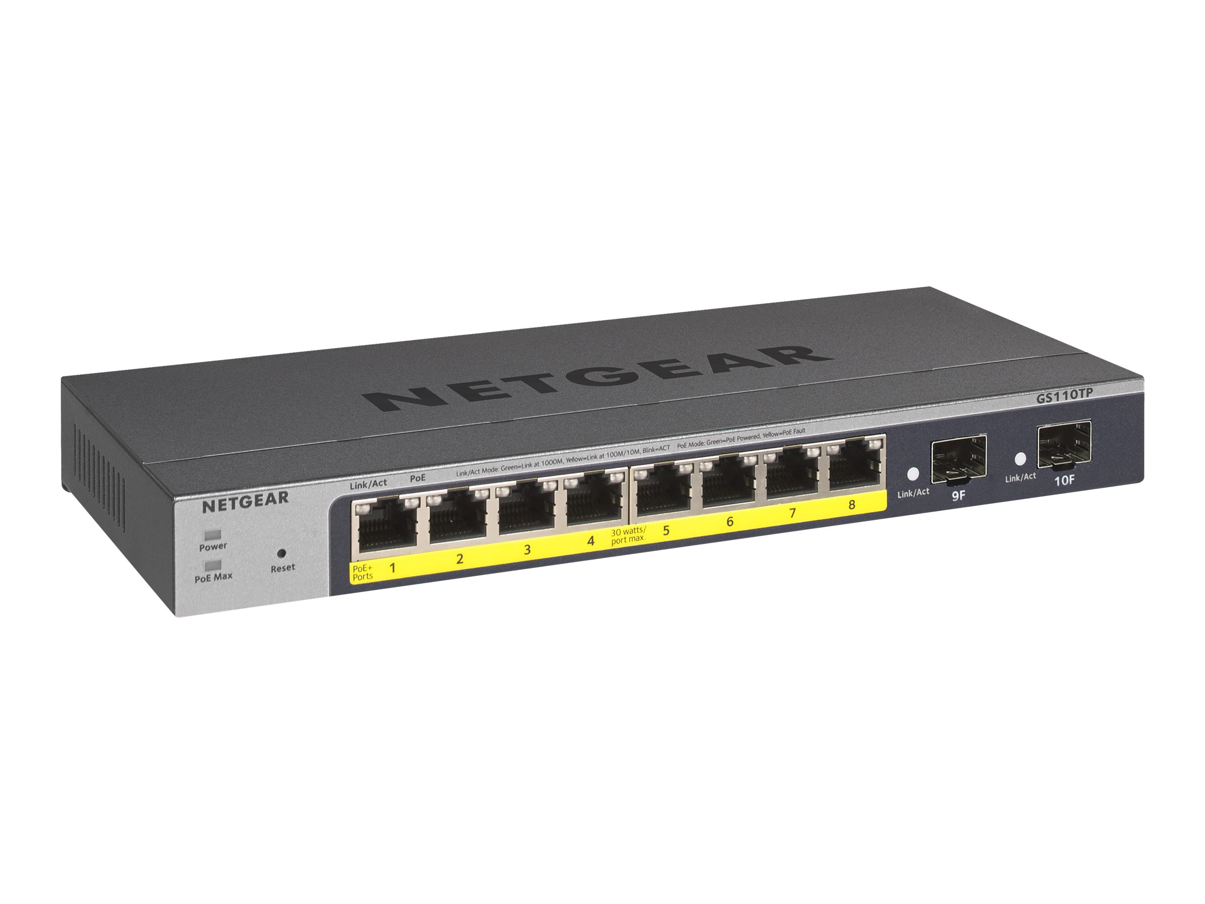 NETGEAR Smart GS110TPv3 - Switch - Smart - 8 x 10/100/1000 (PoE) + 2 x SFP - Desktop, wandmontierbar - PoE+ (55 W)