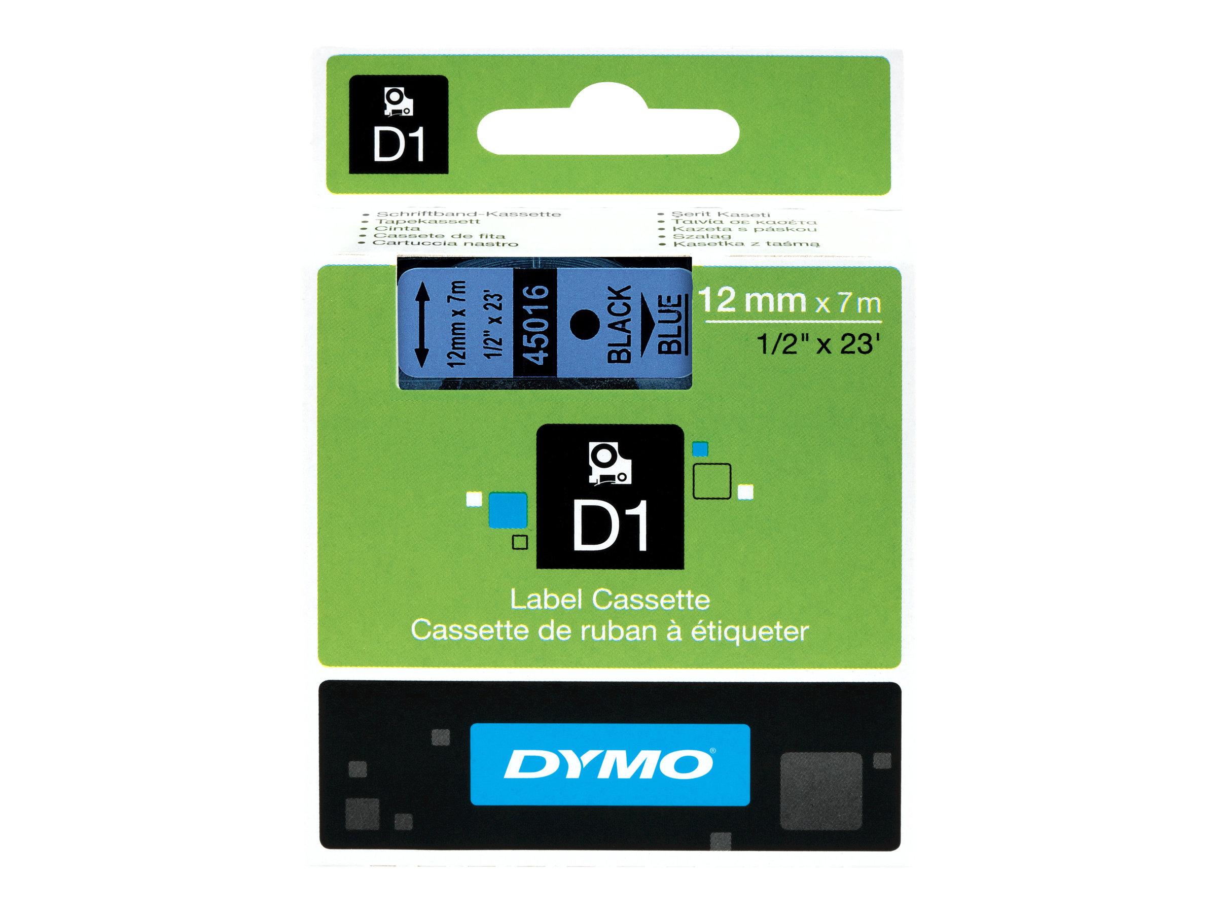 DYMO D1 - Selbstklebend - Schwarz auf Blau - Rolle (1,2 cm x 7 m) 1 Kassette(n) Etikettenband - fr LabelMANAGER 100, 160, 210, 
