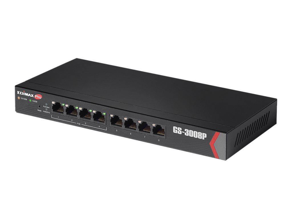 Edimax Pro GS-3008P - Switch - Smart - 8 x 10/100/1000 (4 PoE+) - Desktop - PoE+ (72 W)