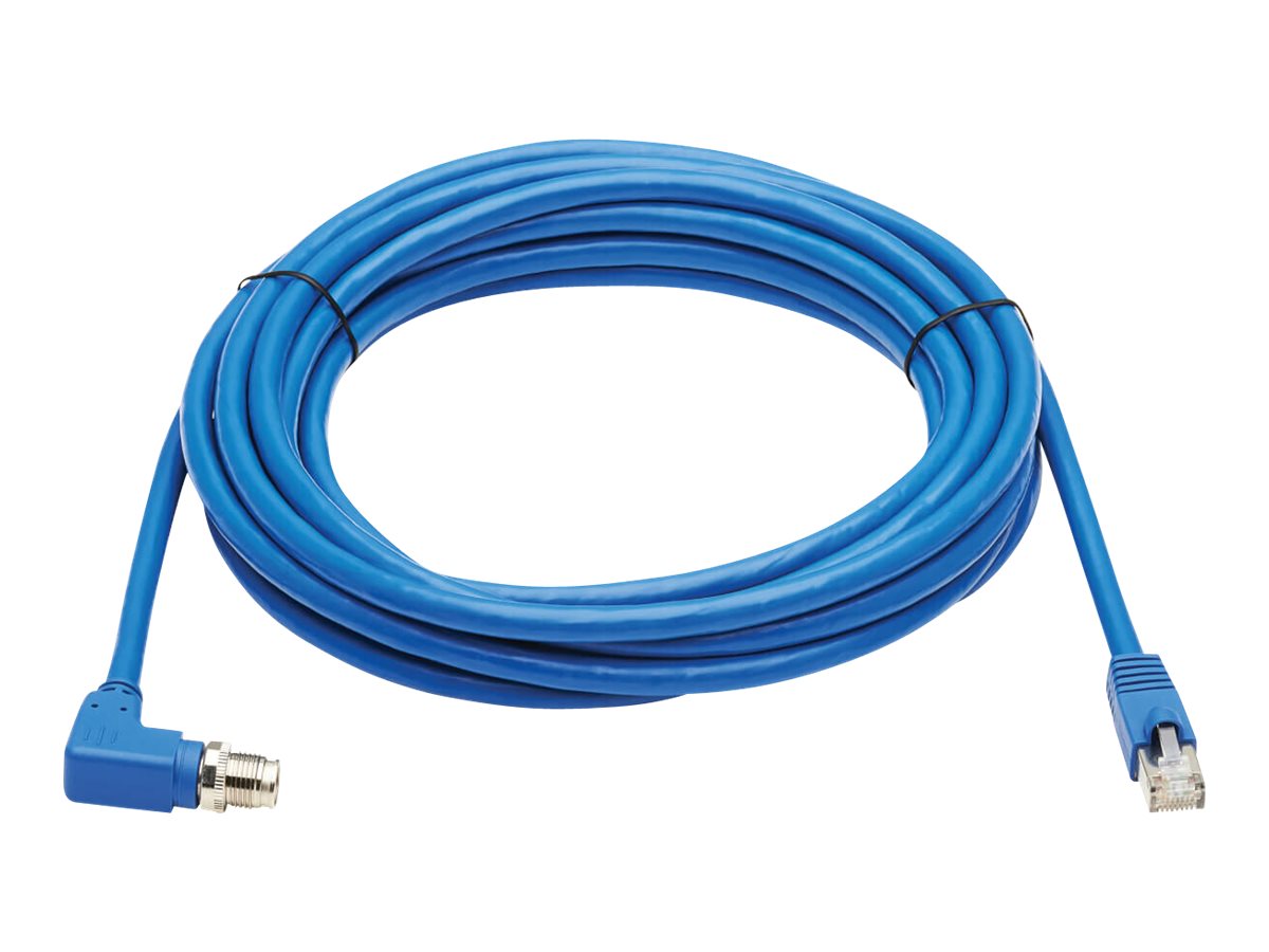 Eaton Tripp Lite Series M12 X-Code Cat6a 10G F/UTP CMR-LP Shielded Ethernet Cable (Right-Angle M12 M/RJ45 M), IP68, PoE, Blue, 1