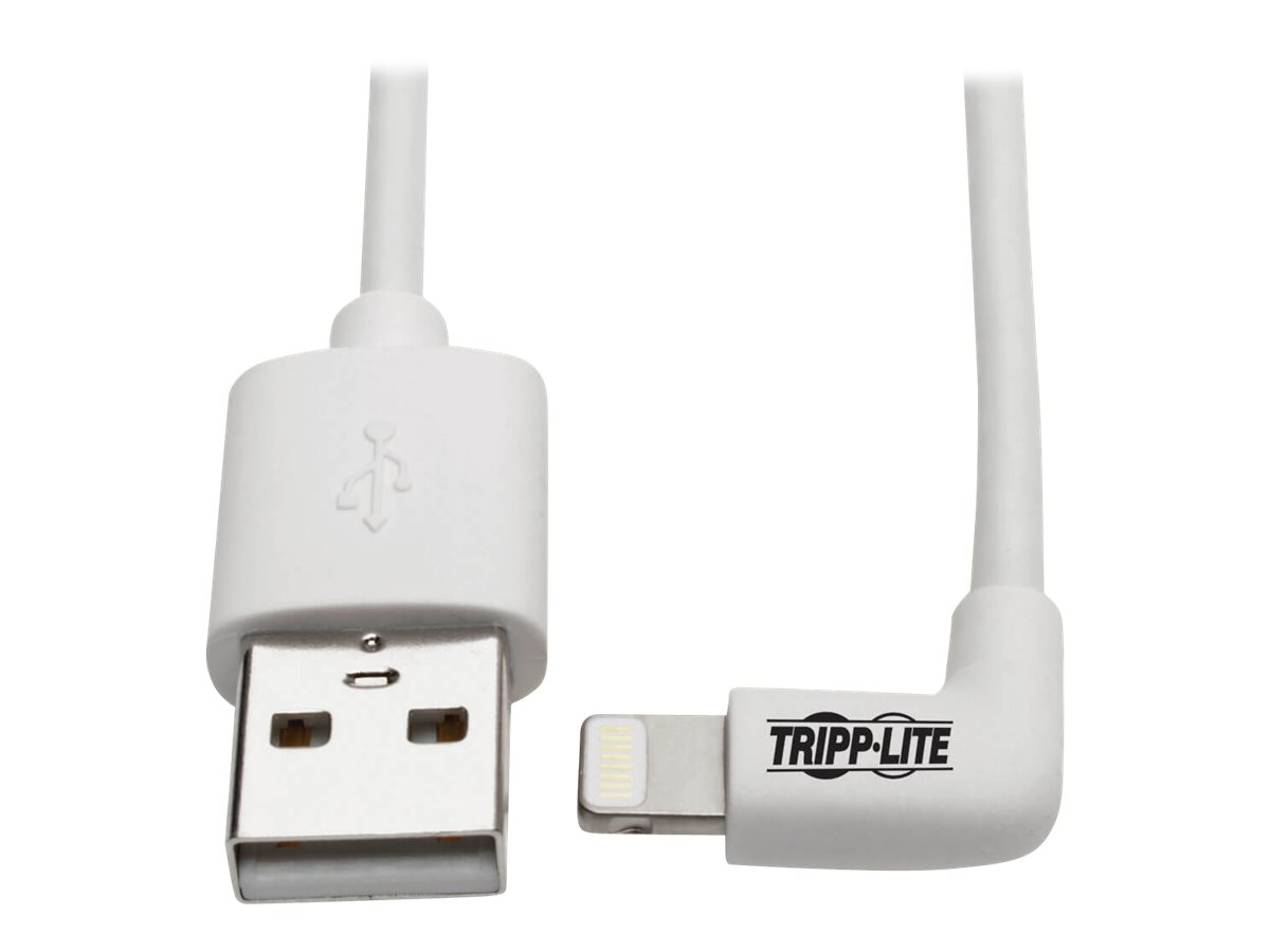 Eaton Tripp Lite Series USB-A to Right-Angle Lightning Sync/Charge Cable, MFi Certified - White, M/M, USB 2.0, 3 ft. (0.91 m) - 
