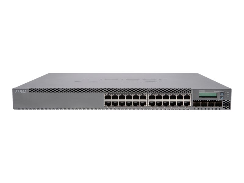 Juniper Networks EX 3300 24T - Switch - 24 x 10/100/1000 + 4 x 10 Gigabit Ethernet / 1 Gigabit Ethernet SFP+ - Luftstrom von vor