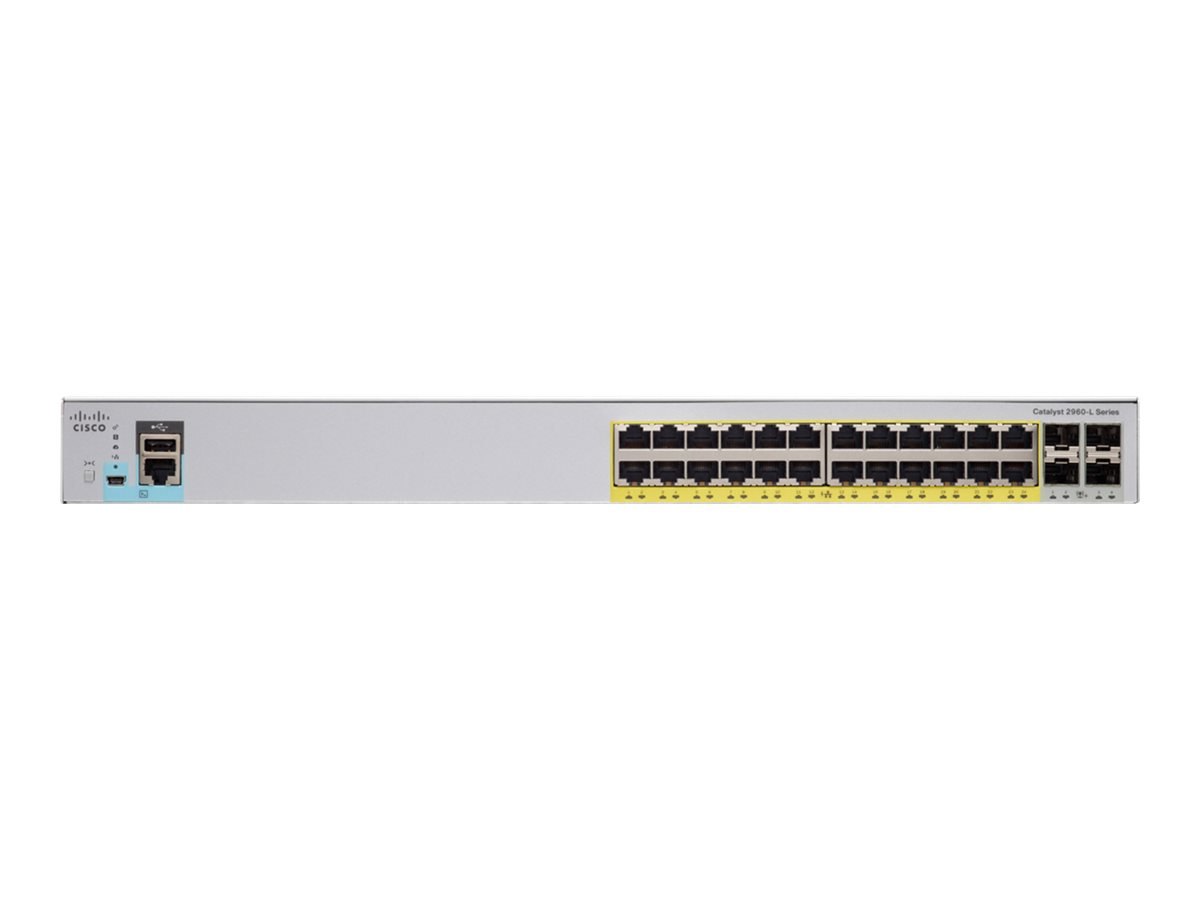 Cisco Catalyst 2960L-24PQ-LL - Switch - managed - 24 x 10/100/1000 (PoE+) + 4 x 1 Gigabit / 10 Gigabit SFP+ - Desktop, an Rack m