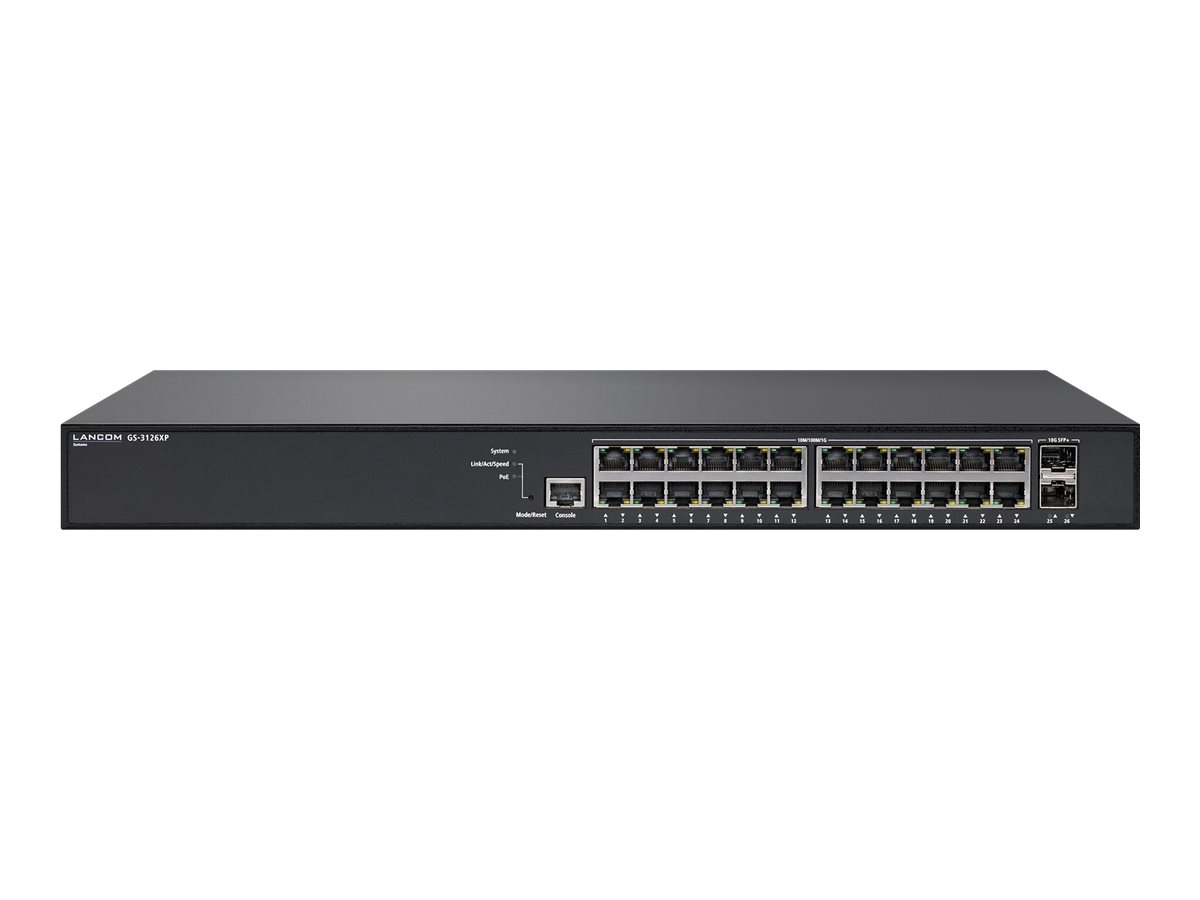 LANCOM GS-3126XP - Switch - L3 Lite - managed - 24 x 10/100/1000 (PoE+) + 2 x 10 Gigabit SFP+ (Uplink) - an Rack montierbar