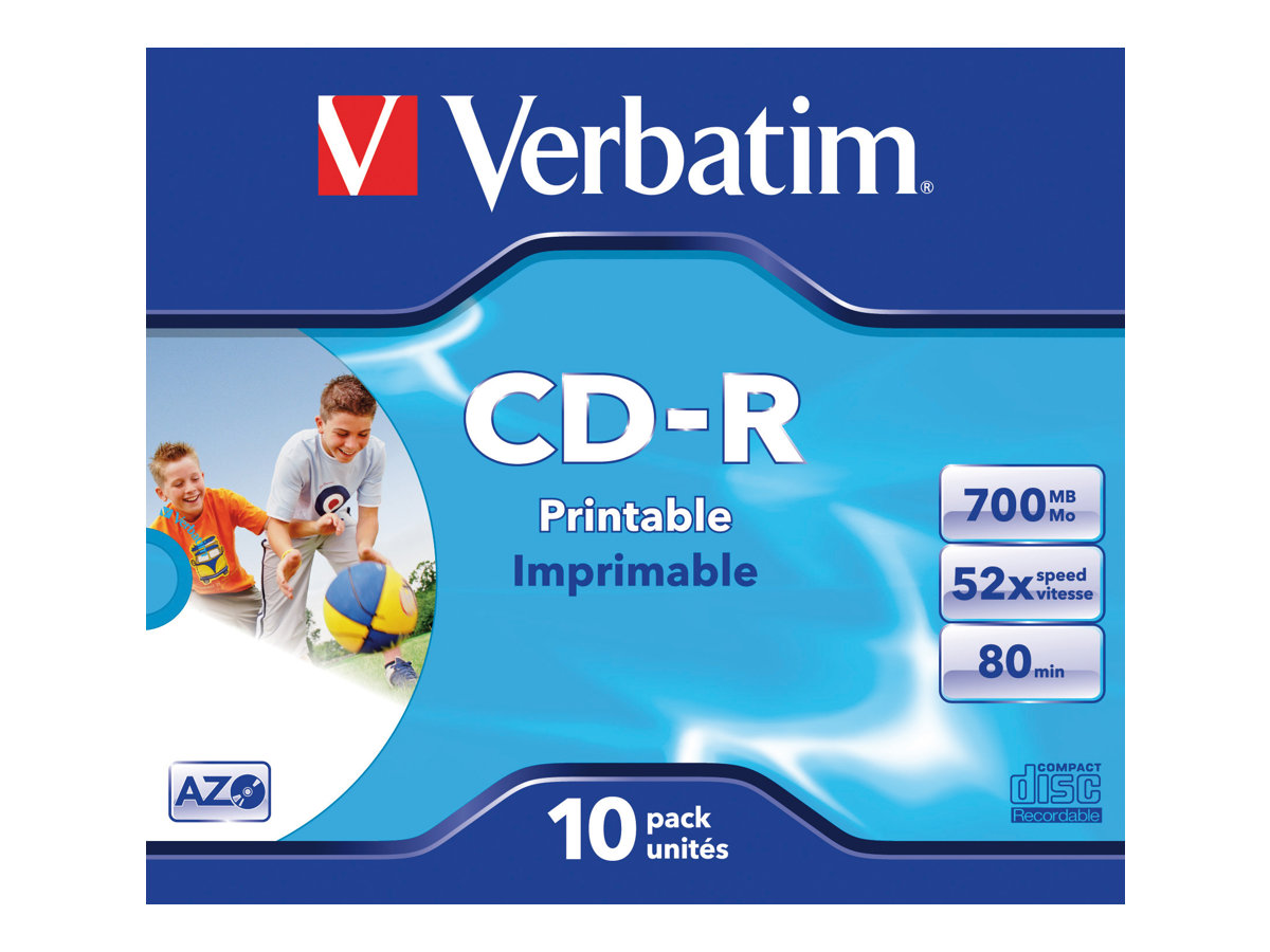 Verbatim - 10 x CD-R - 700 MB (80 Min) 52x - mit Tintenstrahldrucker bedruckbare Oberflche, breite bedruckbare Oberflche - Jew