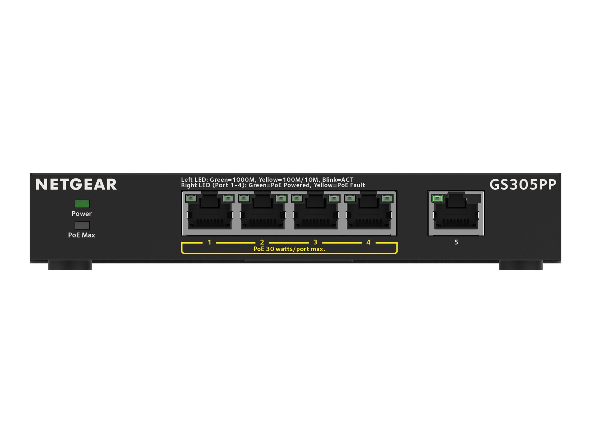 NETGEAR 300 Series GS305PP - Switch - SOHO - unmanaged - 5 x 10/100/1000 (4 PoE+) - Desktop, wandmontierbar