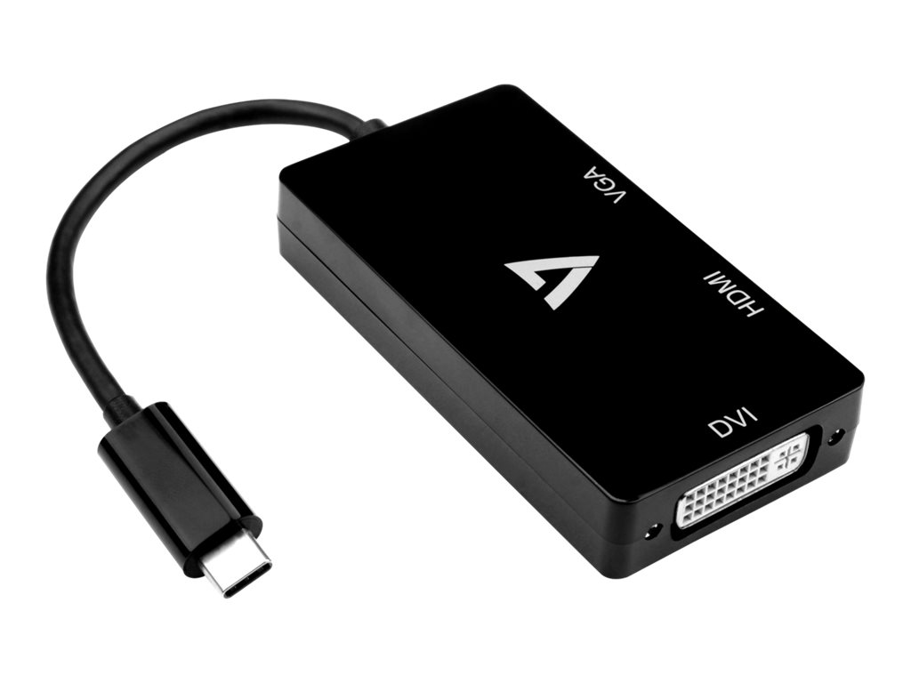 V7 - Videoadapter - 24 pin USB-C mnnlich zu HD-15 (VGA), HDMI, DVI weiblich - Schwarz - 4K Untersttzung