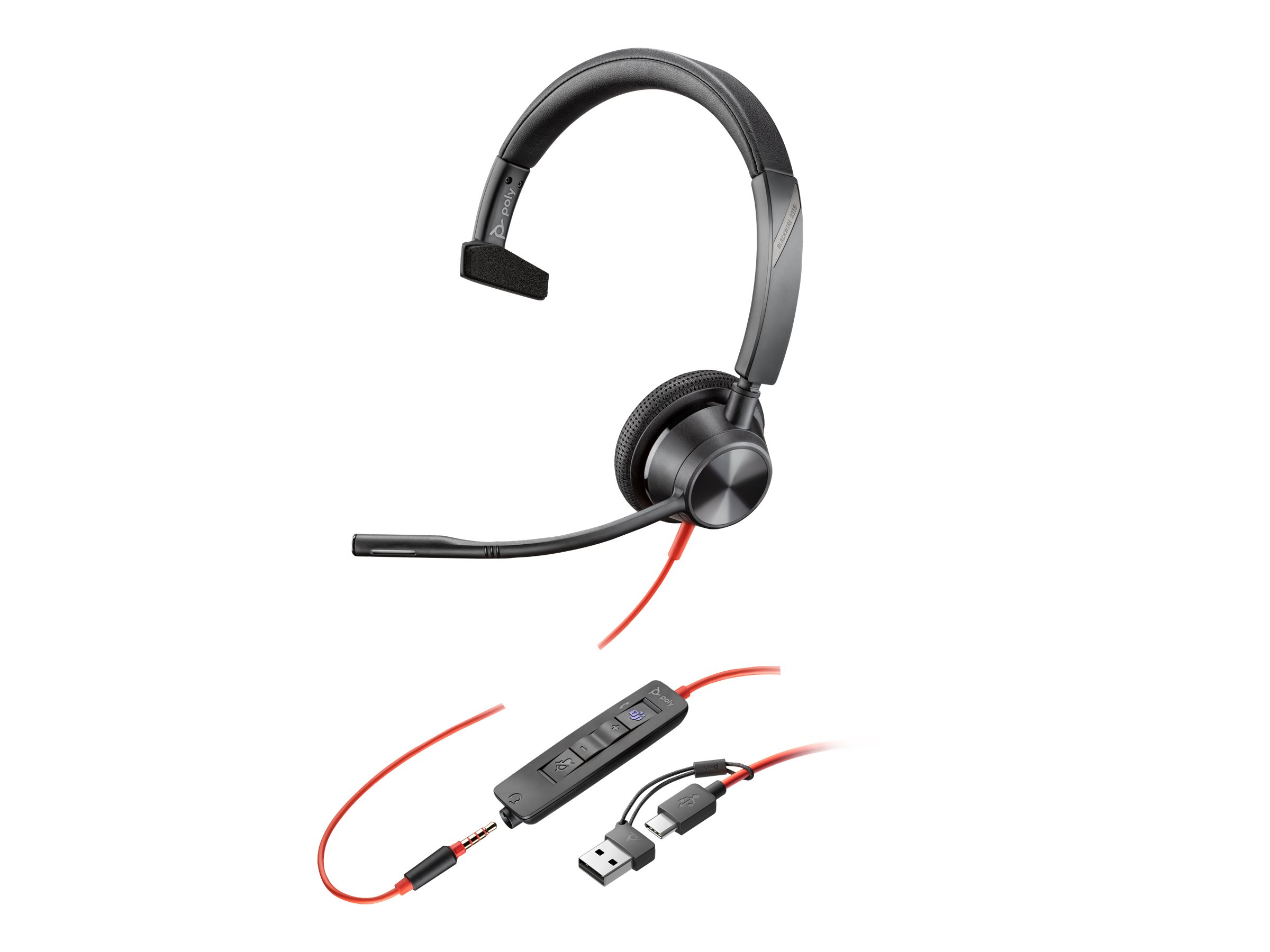 Poly Blackwire 3315 - Blackwire 3300 series - Headset - On-Ear - kabelgebunden - 3,5 mm Stecker, USB-C
