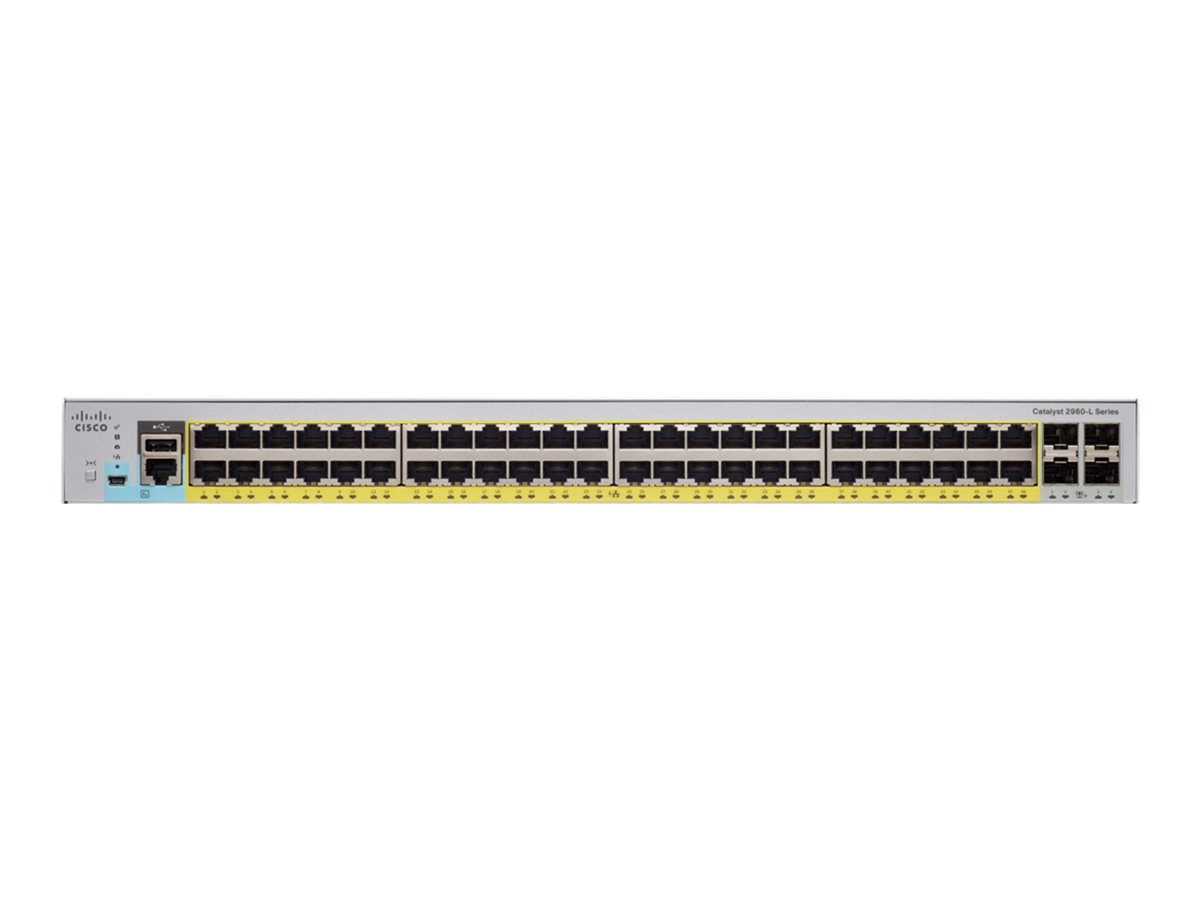 Cisco Catalyst 2960L-48PQ-LL - Switch - managed - 48 x 10/100/1000 (PoE+) + 4 x 10 Gigabit SFP+ (Uplink) - Desktop, an Rack mont