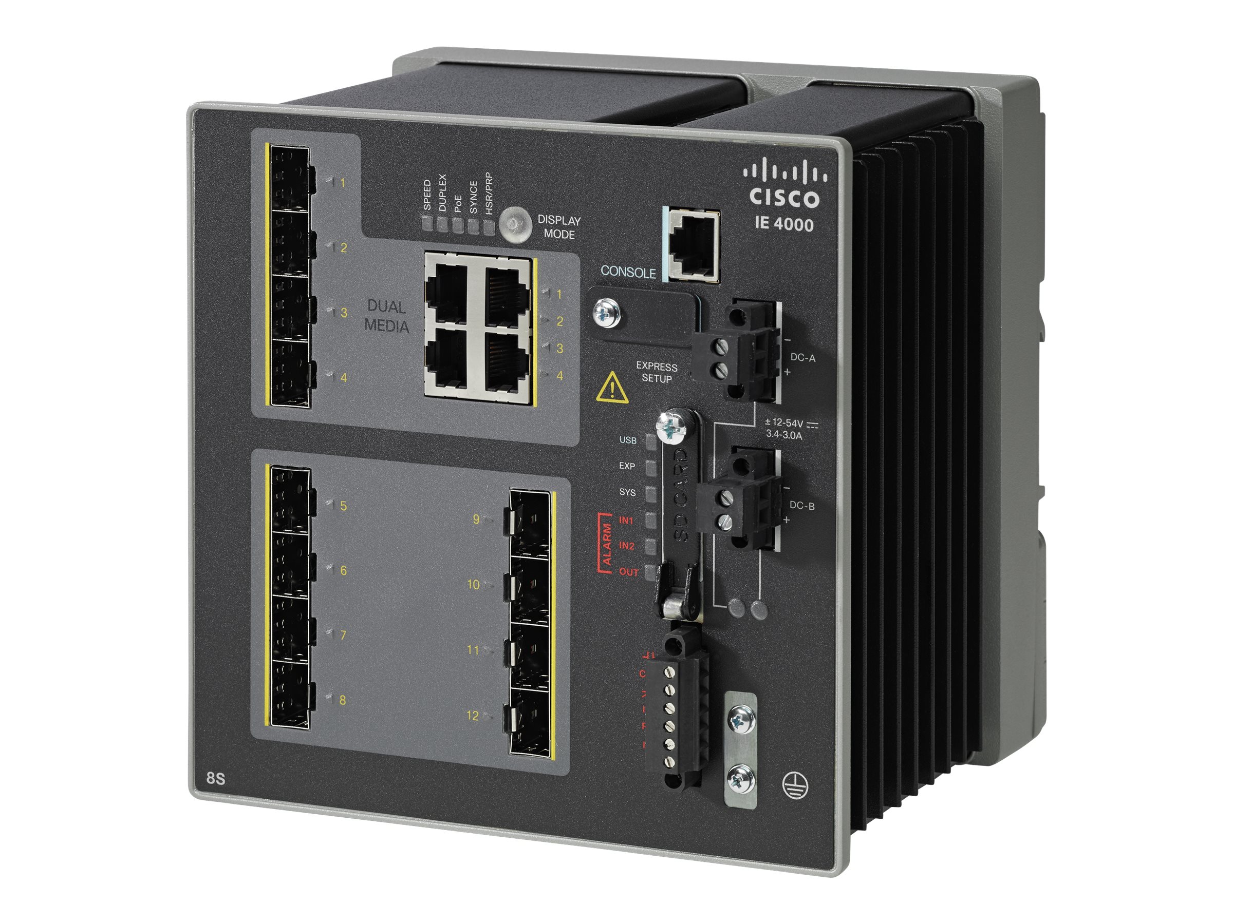 Cisco Industrial Ethernet 4000 Series - Switch - managed - 8 x SFP + 4 x Kombi-Gigabit-SFP - an DIN-Schiene montierbar - DC powe