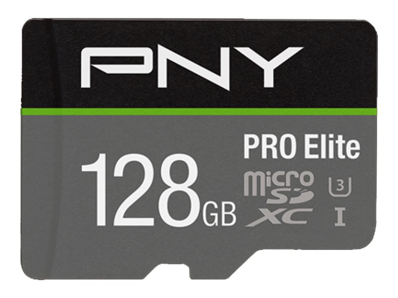 PNY PRO Elite - Flash-Speicherkarte (microSDXC-an-SD-Adapter inbegriffen) - 128 GB - A1 / Video Class V30 / UHS-I U3 / Class10 -