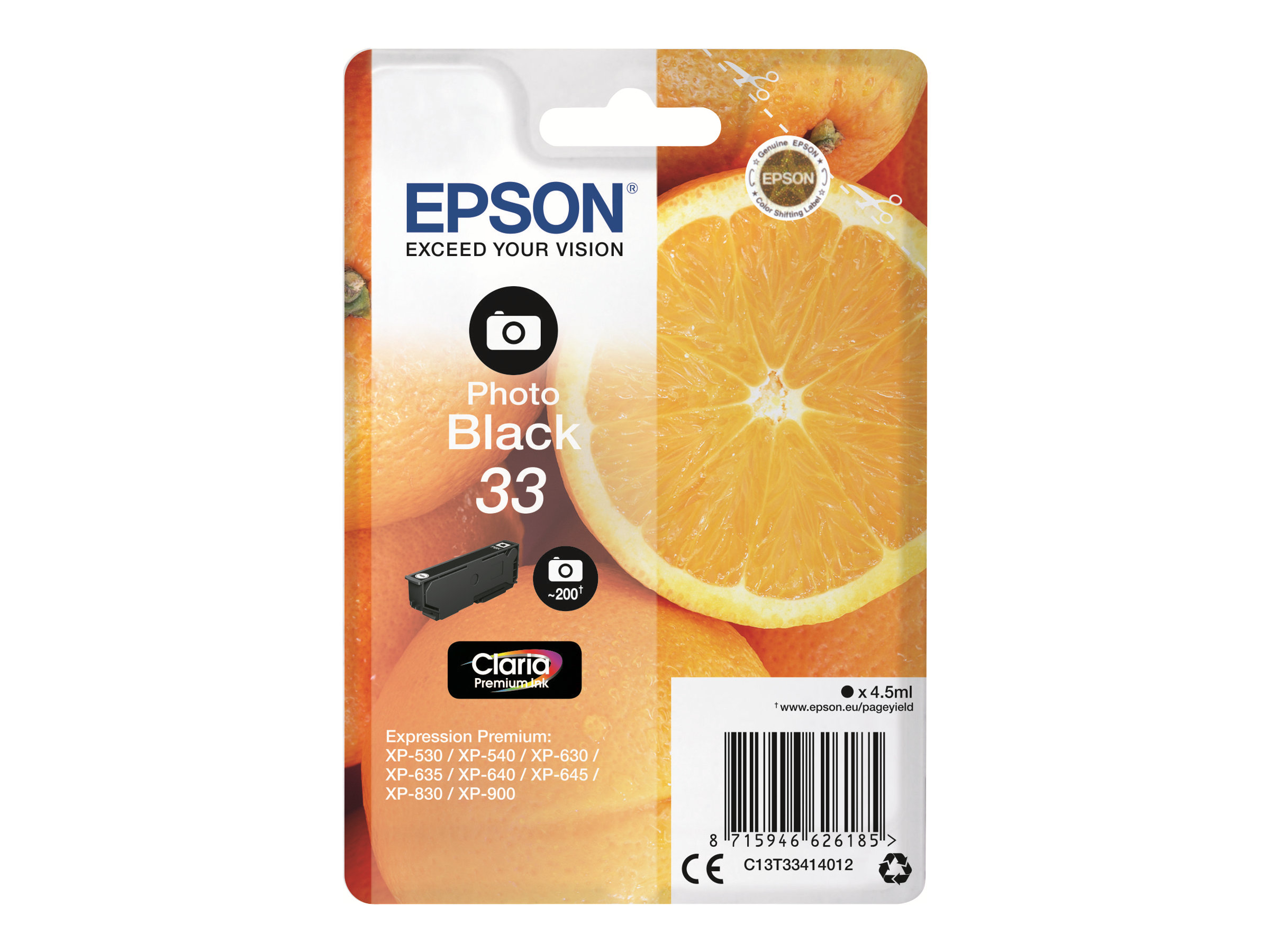 Epson 33 - 4.5 ml - Photo schwarz - original - Blister mit RF- / akustischem Alarmsignal - Tintenpatrone