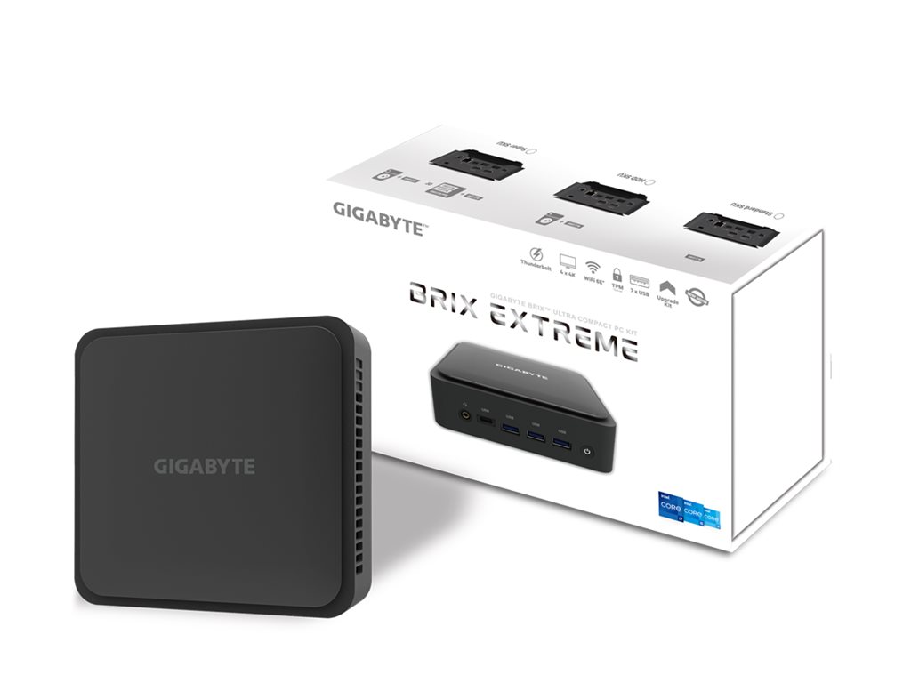 Gigabyte BRIX Extreme GB-BEi3H-1220 (rev. 1.0) - Barebone - Mini-PC - 1 x Core i3 1220P / 1.5 GHz - RAM 0 GB - UHD Graphics