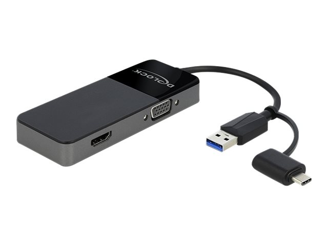 Delock Adapter USB 3.0 to 4K HDMI + VGA - Adapterkabel - USB Typ A, 24 pin USB-C mnnlich zu HD-15 (VGA), HDMI weiblich - 12 cm 