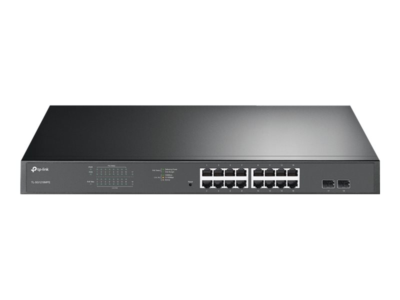 TP-Link JetStream TL-SG1218MPE - Switch - Smart - 16 x 10/100/1000 (PoE+) + 2 x Gigabit SFP - an Rack montierbar - PoE+ (192 W)