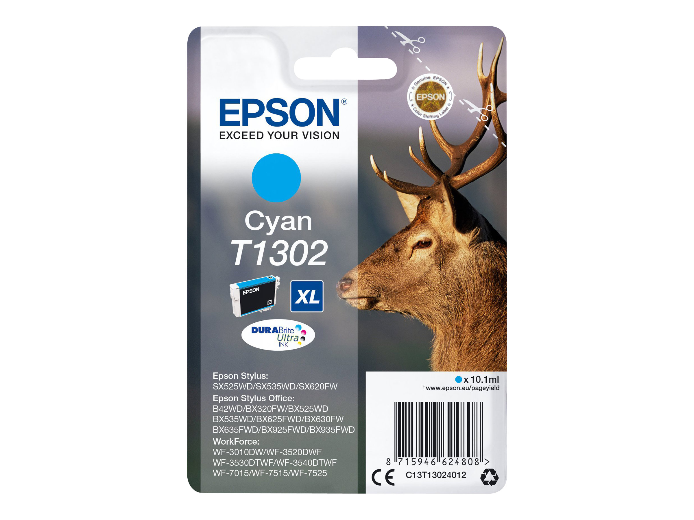 Epson T1302 - 10.1 ml - Cyan - original - Blister mit RF- / akustischem Alarmsignal - Tintenpatrone (Alternative zu: Epson T1302