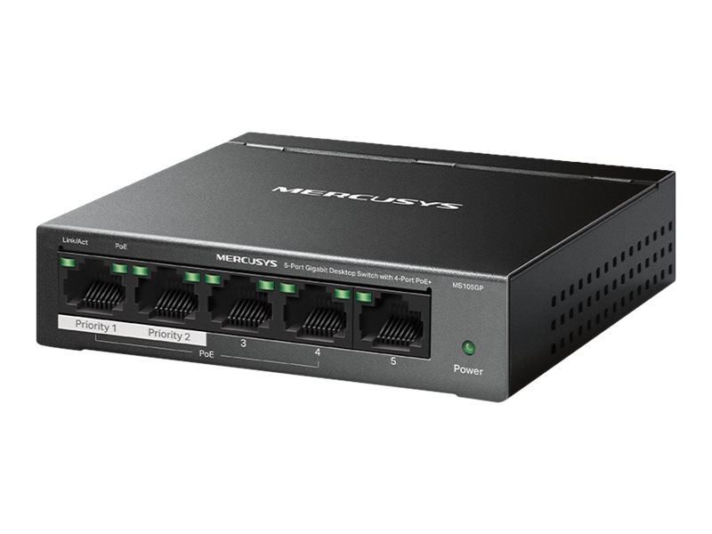 Mercusys MS105GP V1 - Switch - 5 x 10/100/1000 (4 PoE+) - Desktop, wandmontierbar - PoE+ (65 W)
